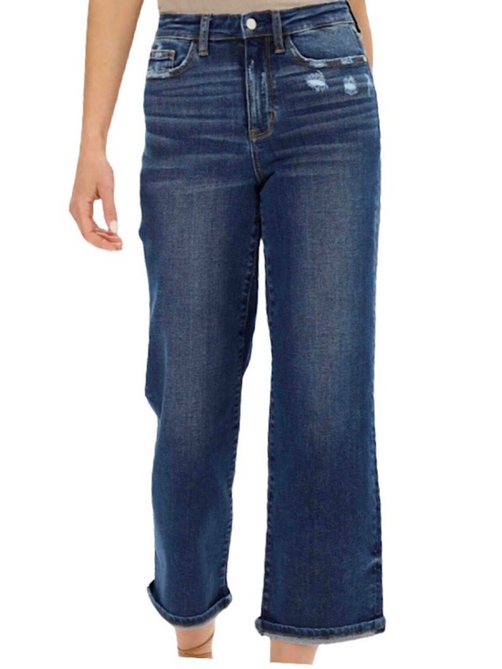 Judy Blue Denim - Judy Blue Wide Leg Dark Wash High Rise Distressed Jeans size 9/29